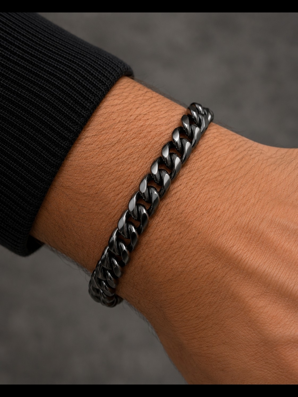 Men's Black Chain Bracelet - Sleek Cuban Link